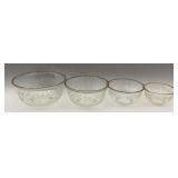 Set of Four Etched Glass Bowls with Gold Trim