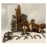 Mixed Lot of Figurines, Carvings, and Western Decor