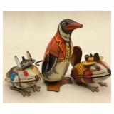 Lot of Three Collectible Tin Wind-Up Toys: Chein & Yone Rabbit and Penguin