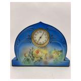 Vintage Blue Glazed Mantel Clock w/ Roses