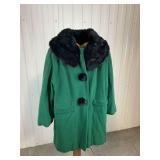Vintage Green Wool Coat w/ Persian Lamb Trim