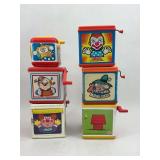 Lot of 6 Musical Jack in the Boxes Featuring Clowns and Snoopy