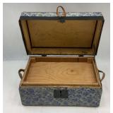 Antique Blue Floral Paper Covered Storage Trunk