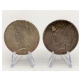 Two 1923 Peace Silver Dollars