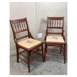 Pair of Antique Mahogany Side Chairs with Needlepoint Seats