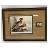 Framed Larry Cory Wood Ducks Print and 1993 Stamp