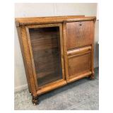 Tiger Oak Secretary Desk and Display Cabinet