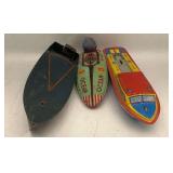 Collection of Three 1940s-1960s Tin Toy Boats