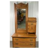 Antique Quarter Sawn Oak Princess Dresser w/Beveled Mirror