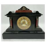 Antique Black Marble Mantel Clock with Columns