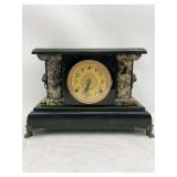 Antique Black Slate Mantel Clock with Marble