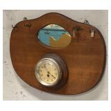 Vintage Arts and Crafts Wall Mirror with Inset Clock and Key Hooks