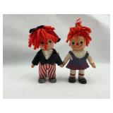 Pair of Royalty IND of Fla Inc. Raggedy Ann and Andy Dolls 1974