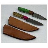 Two Handmade Damascus Steel Knives with Sheaths