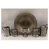 Pewter and Aluminum Drinking Vessel & Serving Bowl Collection