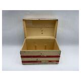 Vintage Wood Steamer Trunk Red & Cream Stripe