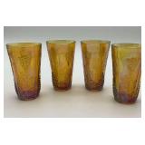 Set of Four Iridescent Carnival Tumblers with Grape Motif