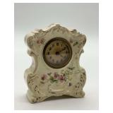 Floral Painted Ceramic Mantel Clock - Made in USA