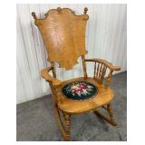Antique Victorian Pressed Back Oak Rocking Armchair -Circa 1890-1910