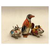 Lot of Three Collectible Tin Wind-Up Toys: Chein & Yone Rabbit and Penguin