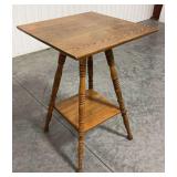 Victorian Style Square Oak Side Table with Shelf