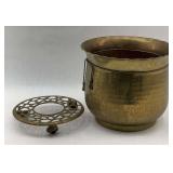 Hammered Brass Planter with Metal Stand