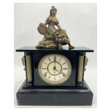 Marble Mantle Clock with Bronze Figurine