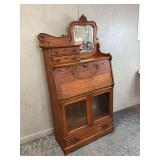 Ornate Secretary Desk with Mirror and Glass Door Display Cabinet