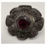 Victorian Ornamental Brooch with Purple Stone