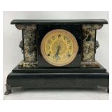 Antique Black Slate Mantel Clock with Marble