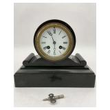 Antique Black Marble Drum Mantel Clock