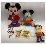 Vintage Mickey & Minnie Mouse Toys and Clock Lot - Illco, Walt Disney Productions