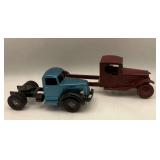 Two Mid-Century Pressed Steel Toy Trucks: Mack and 'End Car'