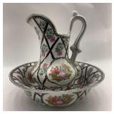 Decorative Bowl and Pitcher Set with Figural Details