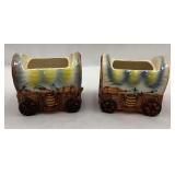 Pair of Covered Wagon Ceramic Planters - Made in Japan