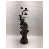 Figural Bronze Metal Statue of Woman with Floral Accent