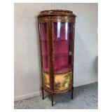 Ornate Wood and Glass Display Cabinet with Painting Detail