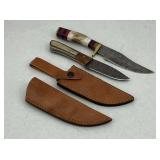 Set of Two Damascus Steel Hunting Knives with Sheaths