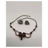 Screw Back Earrings with Purple Stone Necklace Set