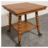 Antique Oak Parlor Table Glass Ball Claw Feet c.1920's
