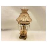 Elegant Pink Glass Table Lamp with Crystal Prisms