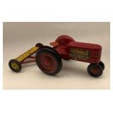 Toy Tractor with Yellow Cultivator, Made in USA, 18x10x6