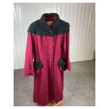 Weinberg's Fashion Shop Burgundy Button-Down Coat with Black Collar
