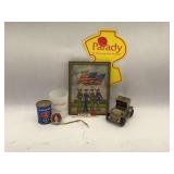 Group of Advertising Memorabilia: Framed Print, Studebaker Bank, and More