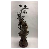 Figural Bronze Metal Statue of Woman with Floral Accent