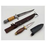 Set of Two Fixed Blade Knives with Leather Sheaths - 12-inch and 7-inch