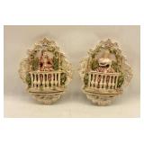 Pair of Made in Italy Lady Balcony Relief Wall Hangings - 12x4x16
