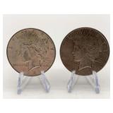 Two 1924-S Peace Silver Dollars