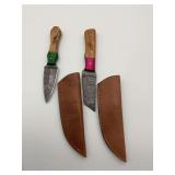 Pair of Handcrafted Fixed Blade Knives with Leather Sheaths