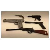 Lot of 5 Metal Toy Cap Guns - AEROMATIC, METAL PRODUCTS, Mini Rayo